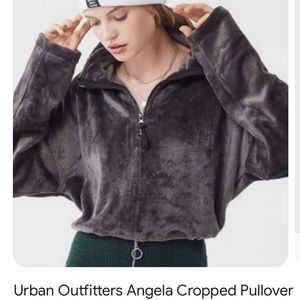 Urban Outfitters Angela Cropped Fleece Quarter Zip Women Large 100 poly gray